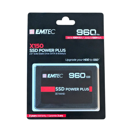 EMTEC X150 SSD Power Plus mit 960GB Kapazität, 2,5 Zoll SATA III (6Gb/s) und bis zu 520MB/s, ideal für PC- und Laptop-Upgrade