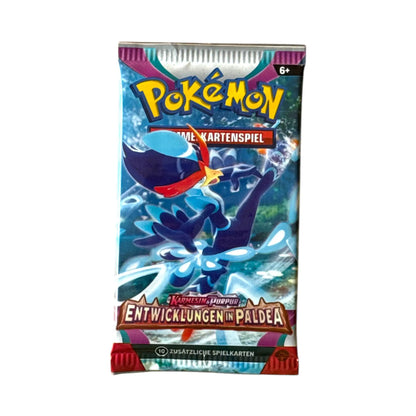 Pokémon Entwicklungen in Paldea Booster auf Deutsch mit Bailonda ex Artwork – Einzelbooster mit 10 zusätzlichen Spielkarten