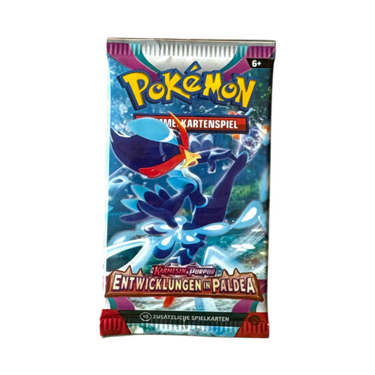Pokémon Entwicklungen in Paldea Booster auf Deutsch mit Bailonda ex Artwork – Einzelbooster mit 10 zusätzlichen Spielkarten