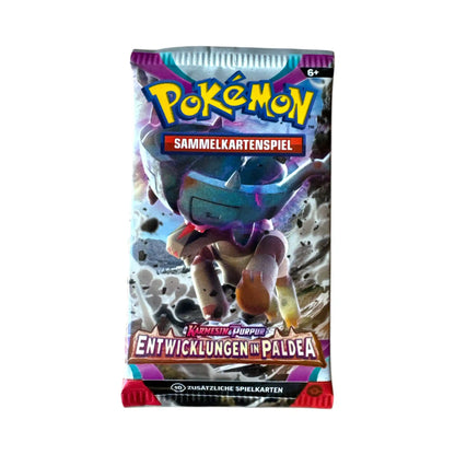 Pokémon Entwicklungen in Paldea Booster auf Deutsch mit Dinglu Artwork – Einzelbooster mit 10 zusätzlichen Spielkarten