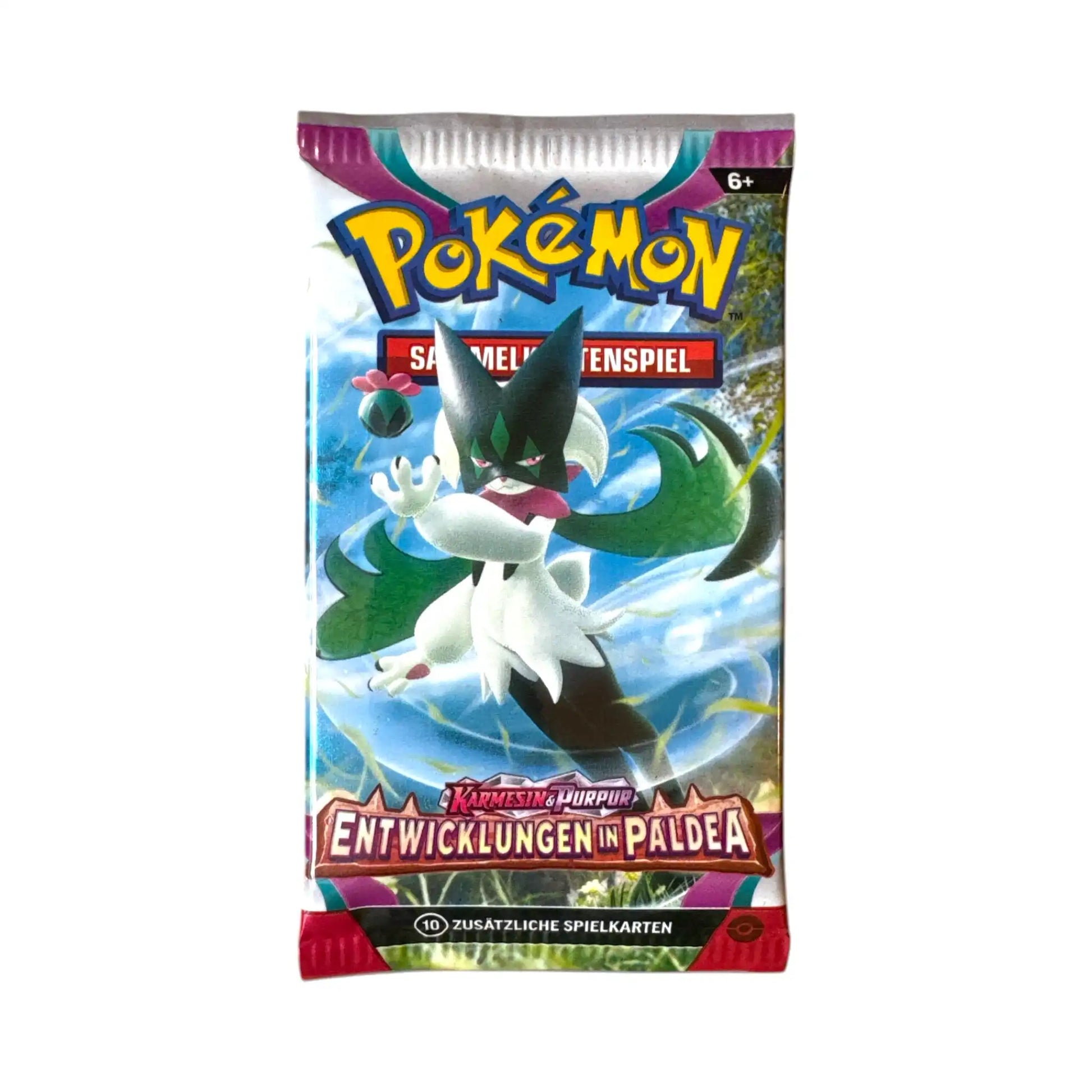 Pokémon Entwicklungen in Paldea Booster auf Deutsch mit Maskagato Artwork – Einzelbooster mit 10 zusätzlichen Spielkarten