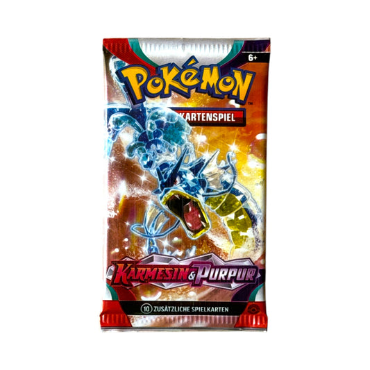 Pokémon Karmesin & Purpur Base-Set Booster auf Deutsch mit Garados ex Artwork – Einzelbooster mit 10 zusätzlichen Spielkarten