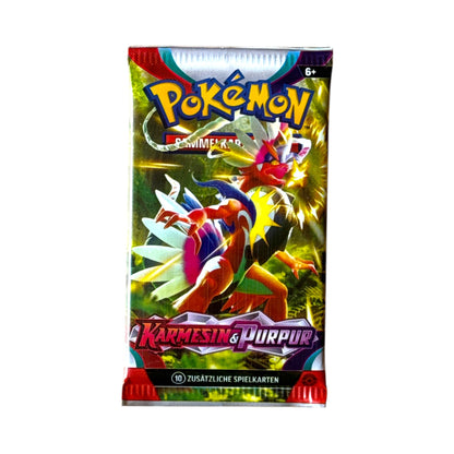 Pokémon Karmesin & Purpur Base-Set Booster auf Deutsch mit Koraidon Artwork – Einzelbooster mit 10 zusätzlichen Spielkarten