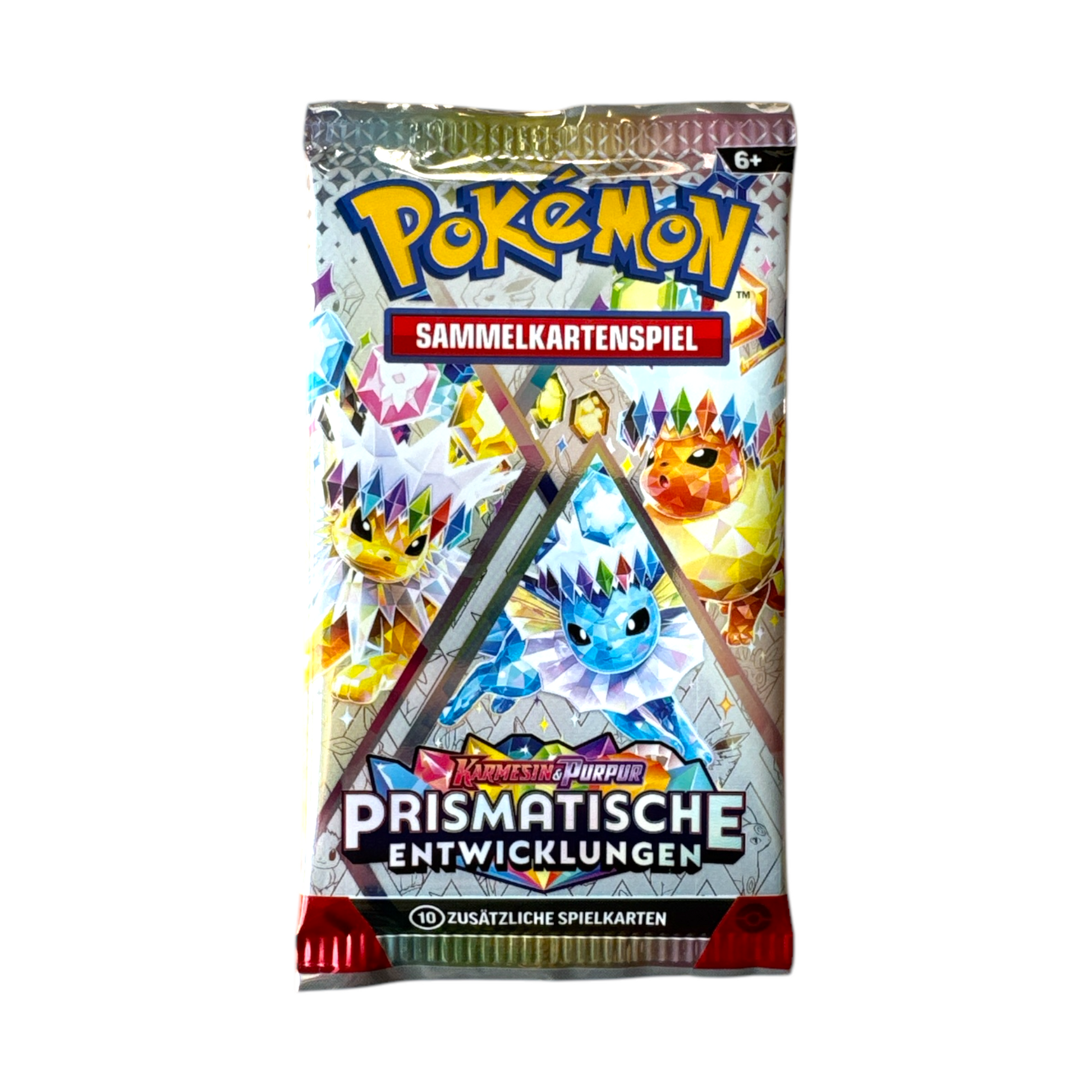 Pokémon Prismatische Entwicklungen Booster auf Deutsch mit Blitza ex, Aquana ex und Flamara ex Artwork – Einzelbooster mit 10 zusätzlichen Spielkarten