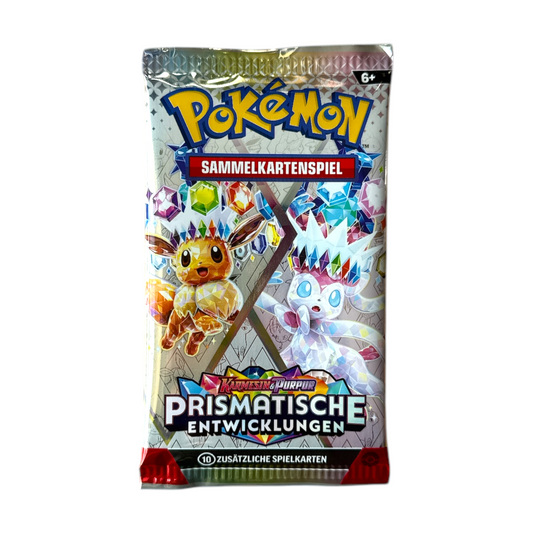 Pokémon Prismatische Entwicklungen Booster auf Deutsch mit Evoli ex und Feelinara ex Artwork – Einzelbooster mit 10 zusätzlichen Spielkarten
