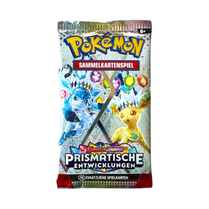 Pokémon Prismatische Entwicklungen Booster auf Deutsch mit Glaziola ex und Folipurba ex Artwork – Einzelbooster mit 10 zusätzlichen Spielkarten